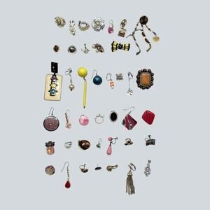 Single Earring Lot of 40 Pieces Mostly Vintage Variety of Styles and Materials
